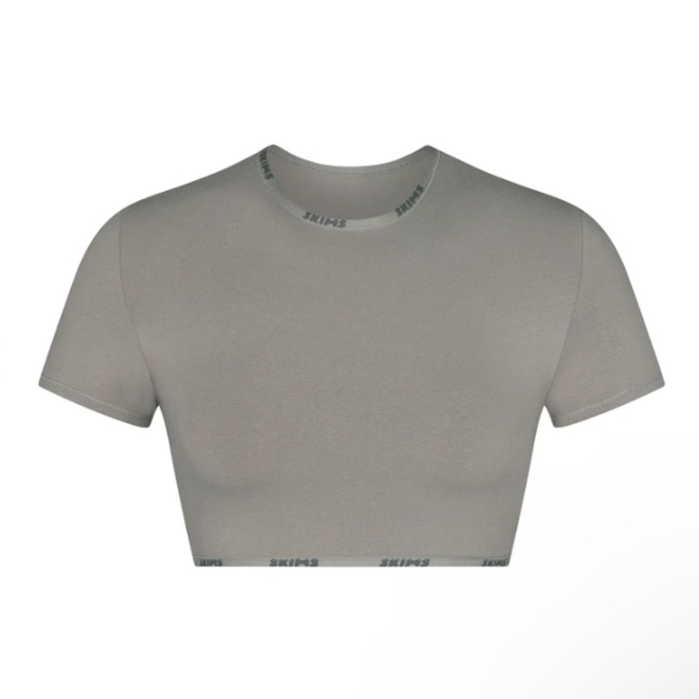 SKIMS COTTON LOGO SUPER CROPPED T-SHIRT SZ LARGE COLOR SMOKE